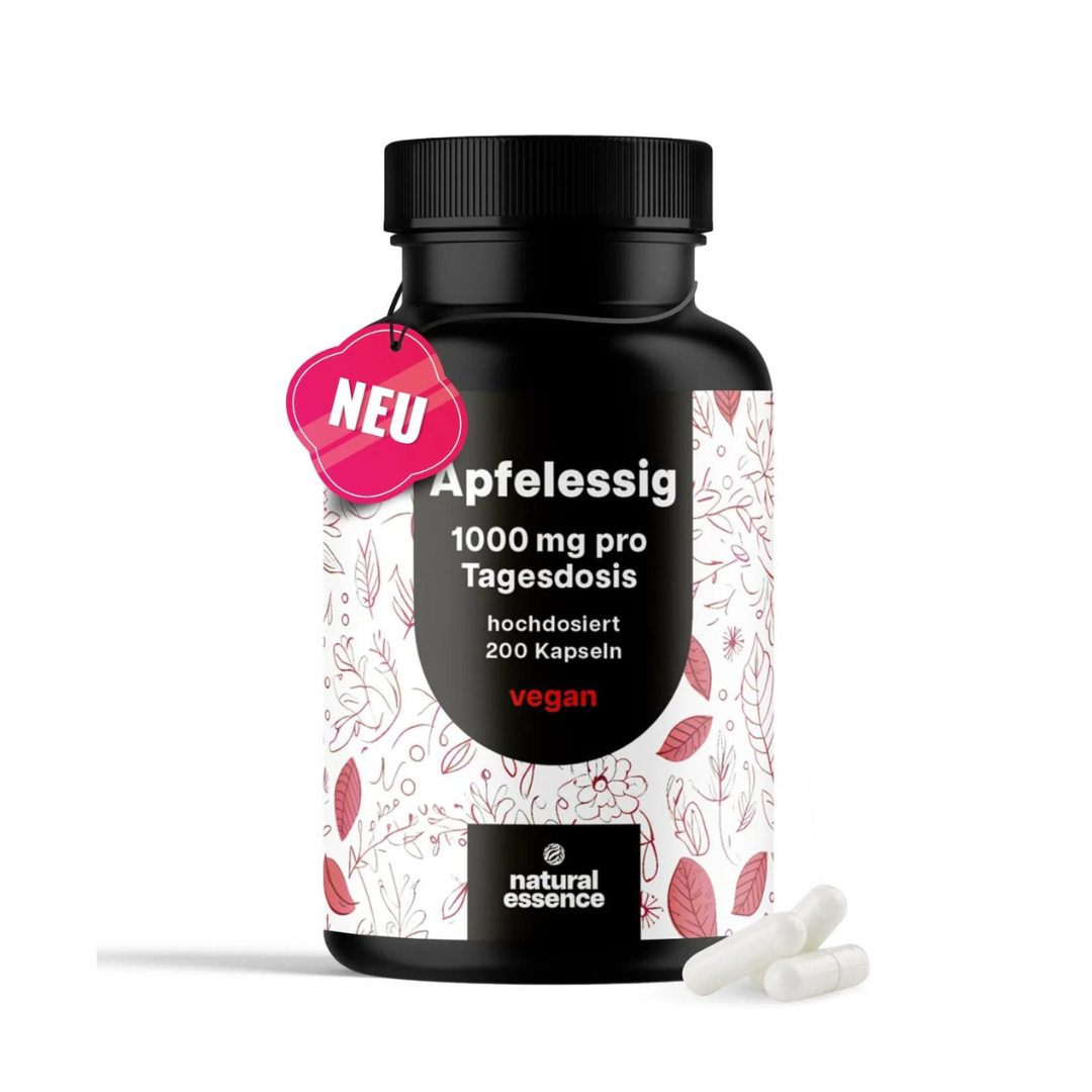 Apfelessig Kapseln - 200 Kapseln Hochdosiert - 1000mg pro Portion - Stoffwechsel , Vegan und produziert in Deutschland