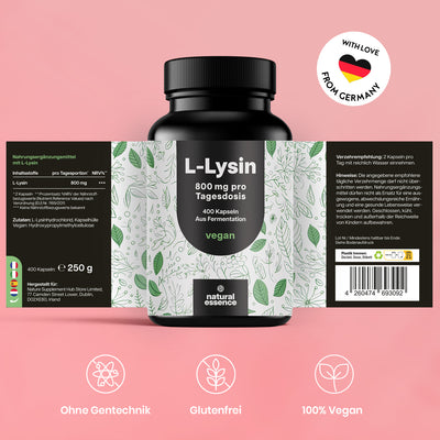 L-Lysin – 400 Kapseln – 800 mg pro Tagesdosis – Aus Pflanzlicher Fermentation - Vegan