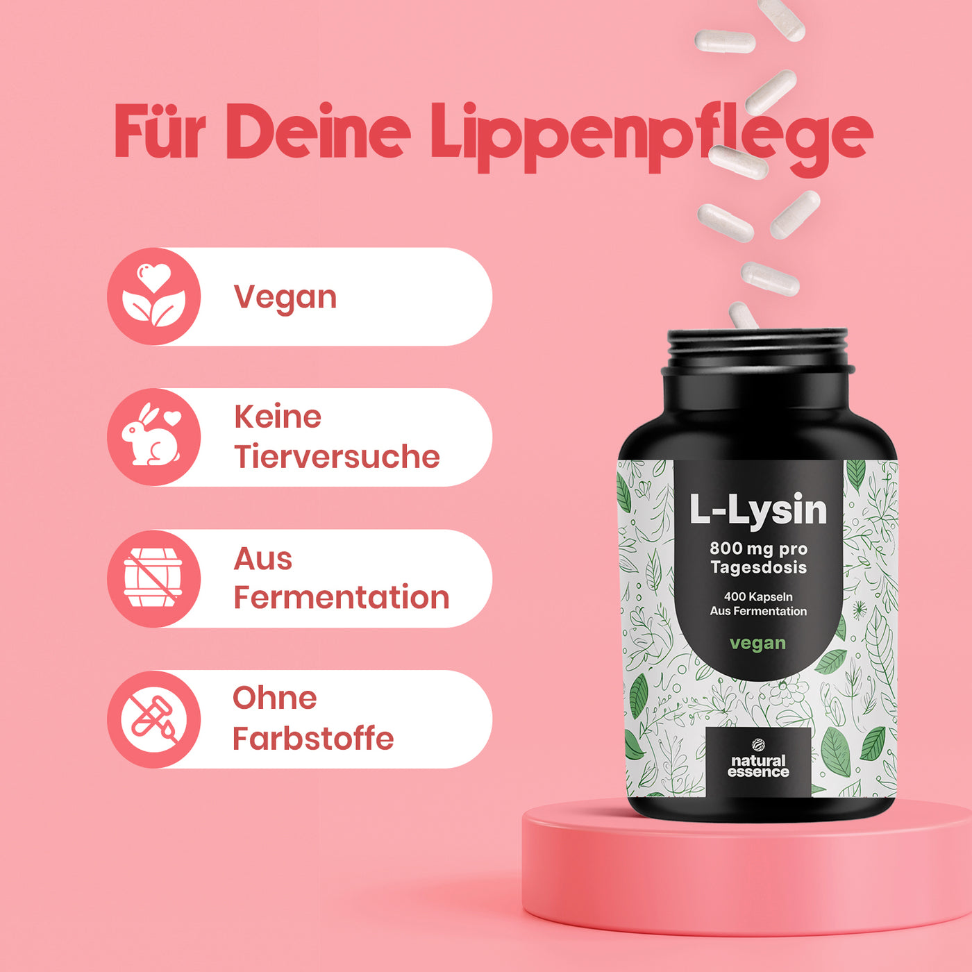 L-Lysin – 400 Kapseln – 800 mg pro Tagesdosis – Aus Pflanzlicher Fermentation - Vegan