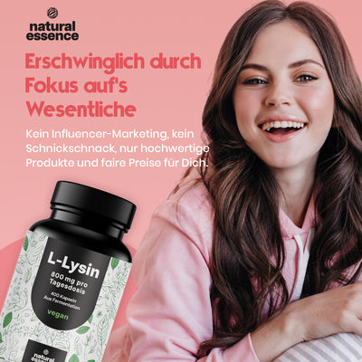 L-Lysin – 400 Kapseln – 800 mg pro Tagesdosis – Aus Pflanzlicher Fermentation - Vegan