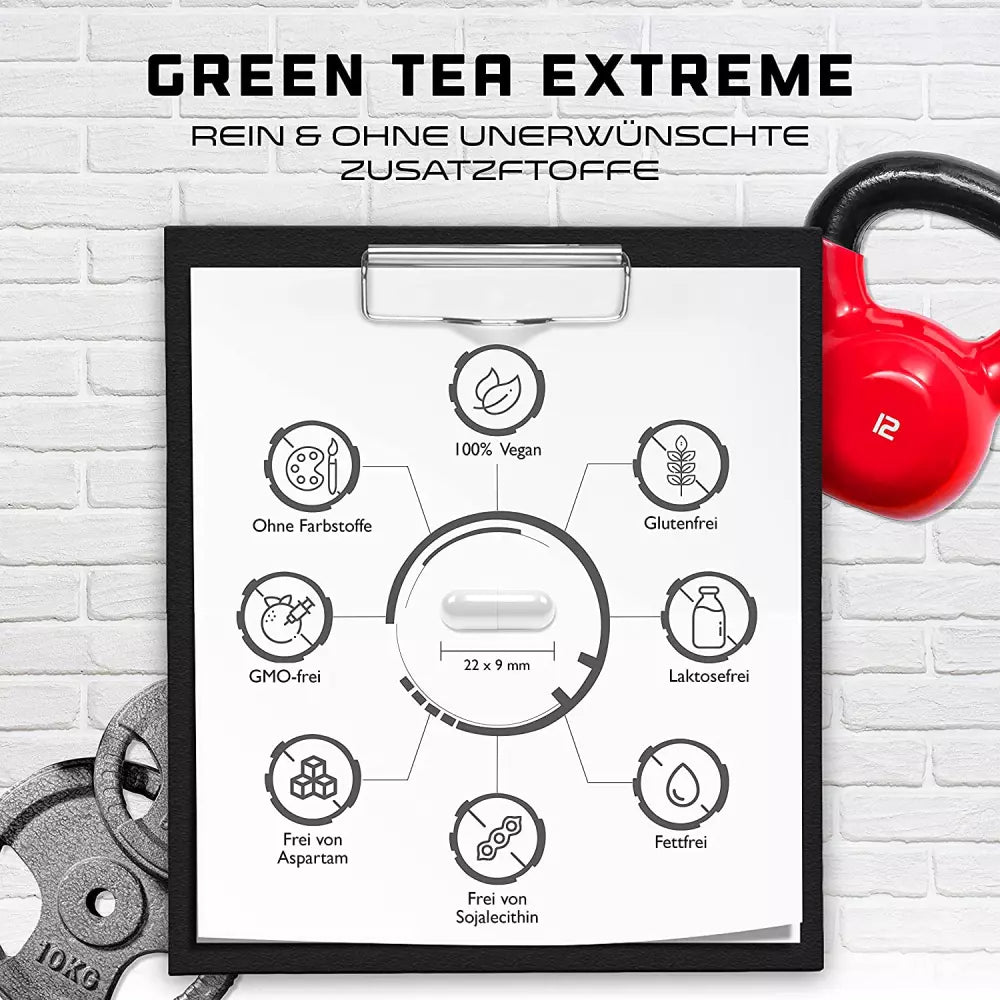 Green Tea Extreme - 180 capsules - 1370 mg green tea extract per daily dose - 95% polyphenols & 45% EGCG & piperine - laboratory-tested green tea - high dosage - vegan - German Elite Nutrition