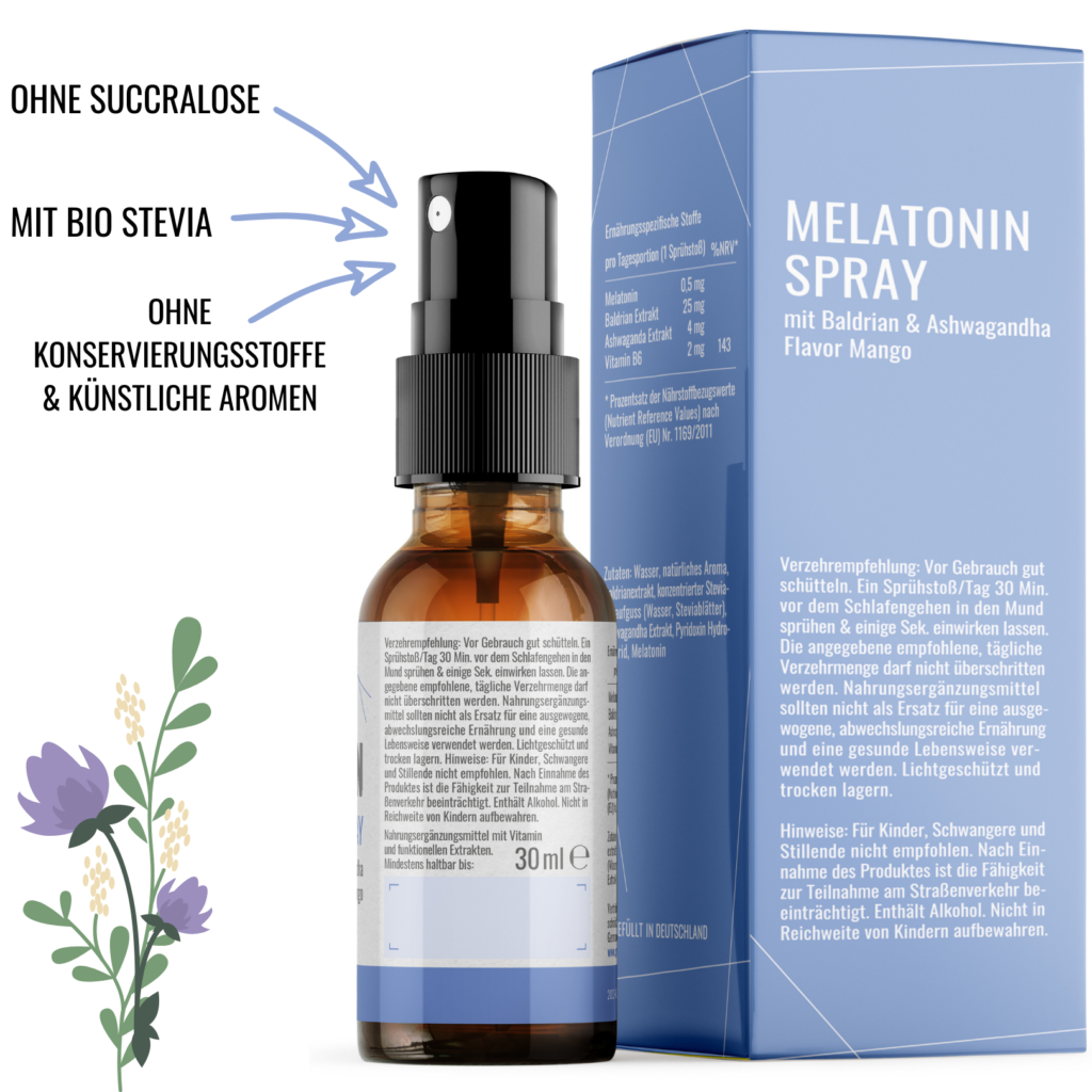 Melatonin Spray, mit Baldrian, Aswagandha & Vitamin B6-0,5 mg liquid